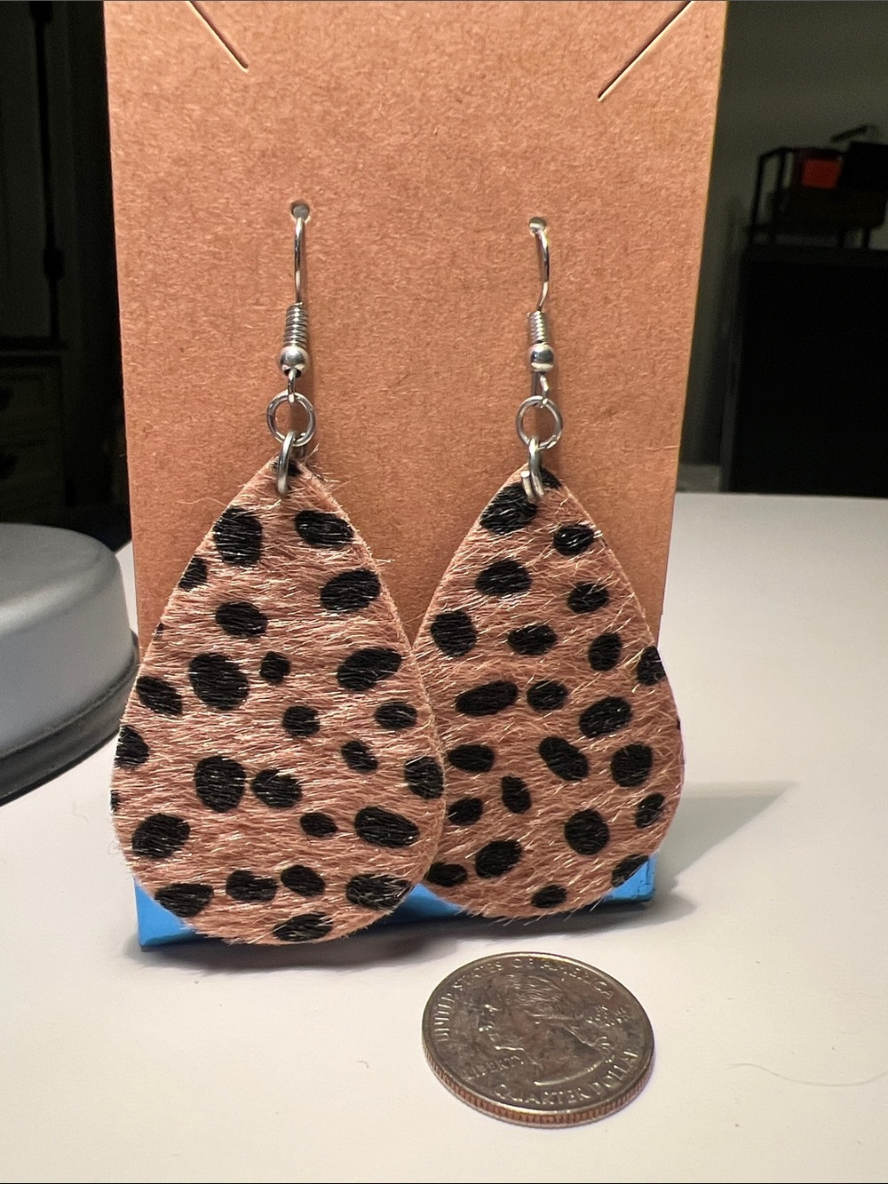 Leopard Print Teardrop Earrings - Women Jewelry - Brown/Black
